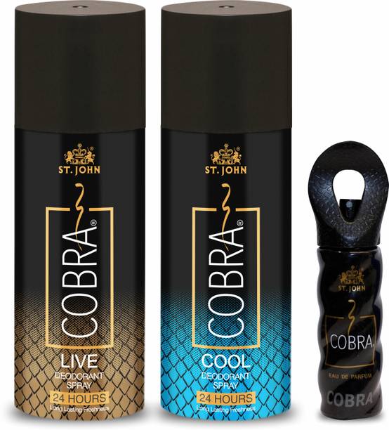 ST-JOHN Cobra Deodorant Spray Cool & Live( 150 ML Each) with 15ML� Perfume |Combo Pack| Deodorant Spray  -  For Men & Women