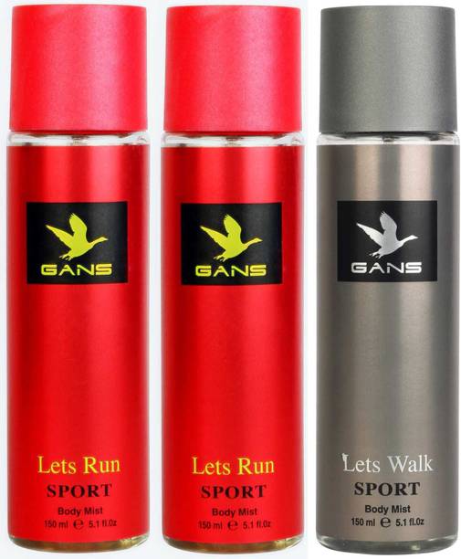 GANS Sport 2 Red+ 1 Grey body mist 150ml Combo-03 Body Mist  -  For Men & Women