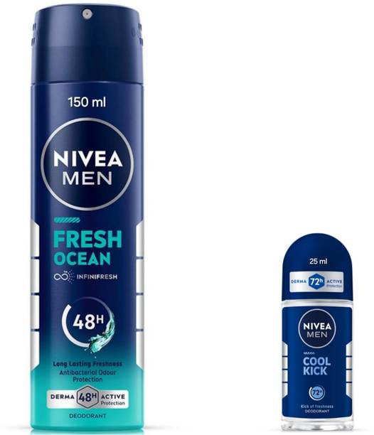 NIVEA FRESH OCEAN DEO 150ML & COOL KICK ROLL ON 25ML Deodorant Spray  -  For Men & Women