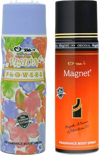 OSSA Vision Flower Body Spray & Magnet BodySpray Long Lasting Fragrance Premium Combo Deodorant Spray  -  For Men & Women