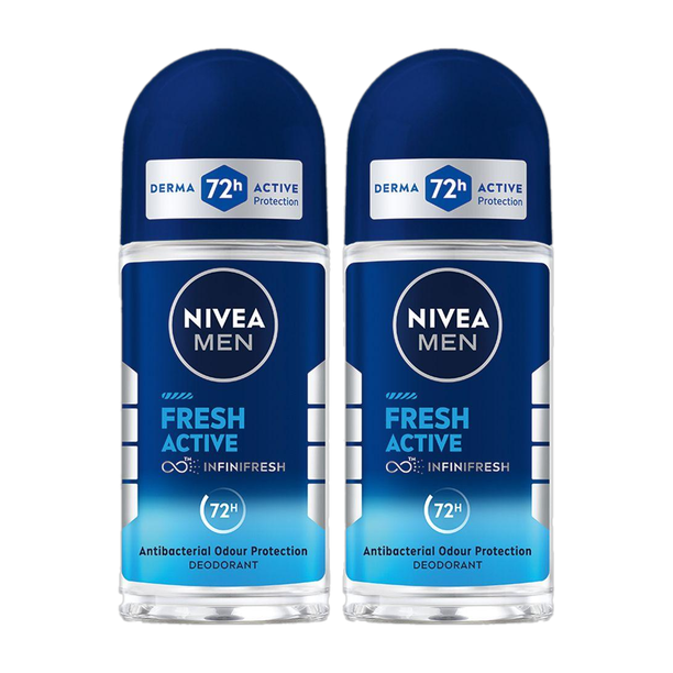 NIVEA Fresh Active Combo, Antibacterial 72h Protection, 0% Alcohol, Ocean Extracts Deodorant Roll-on  -  For Men