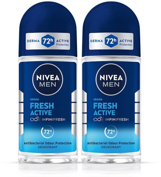 Nivea Men Fresh Active Combo, Antibacterial 72h Protection, 0% Alcohol, Ocean Extracts Deodorant Roll-on  -  For Men