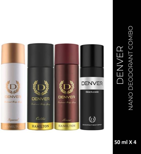 DENVER Black Code,Caliber,Honour & Imperial Nano Deo | Long Lasting (50ml x 4) Deodorant Spray  -  For Men