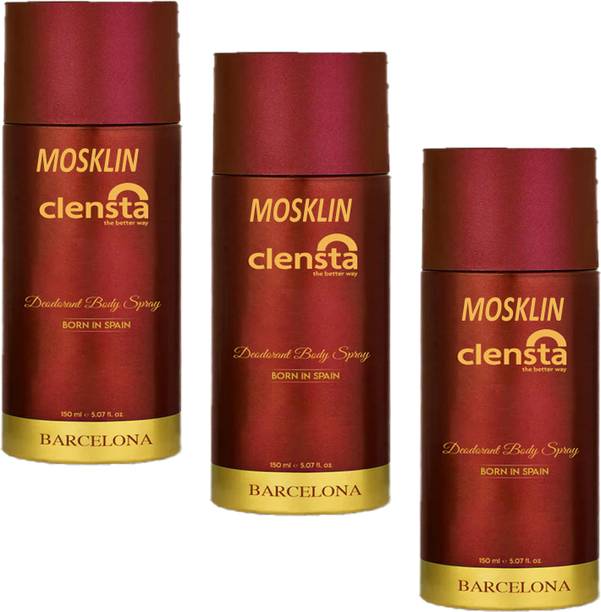 MOSKLIN Clensta BARCELONA Deodrant Body Spray for Men 150 ml x 3 Deodorant Spray  -  For Men & Women