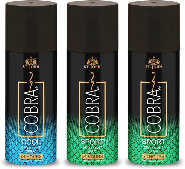ST-JOHN Cobra Deo Cool and Sport (2pcs) Deodorant Body Spray 150 Ml each For Men & Women Deodorant Spray  -  For Men & Women