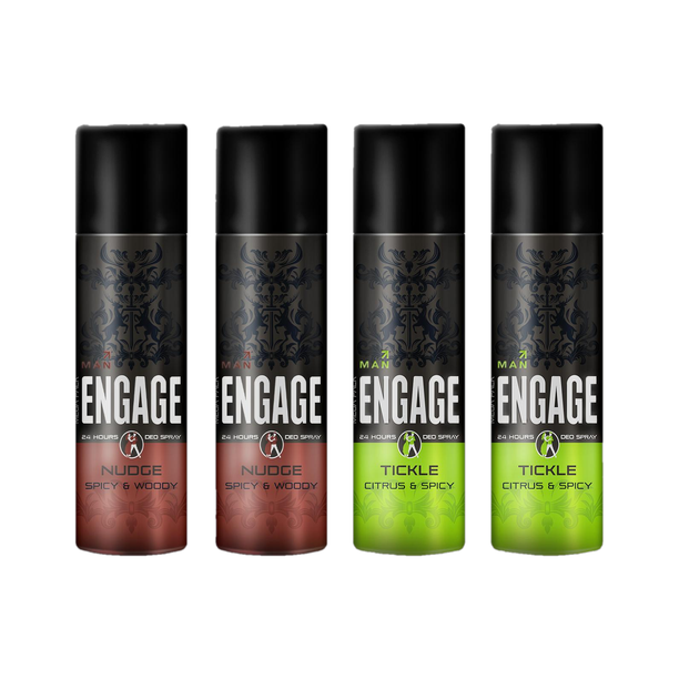 एंगेज Deo Combo, 2 Nudge (220ml) & 2 Tickle (220ml), Deodorant Spray (Pack of 4) - पुरुषों के लिए