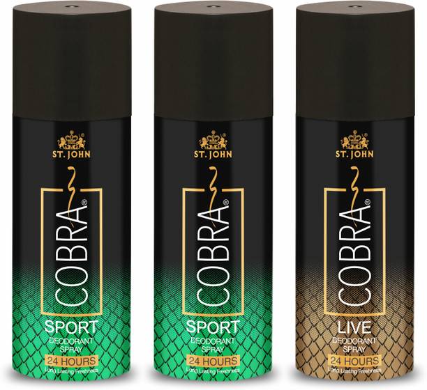 ST-JOHN Cobra Deo Live, Cobra Sport (2Pcs) 150ML each Body Deodorant Spray  -  For Men & Women