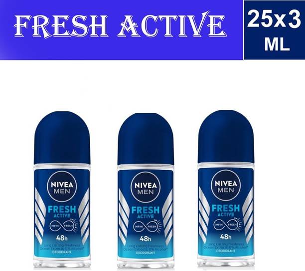 NIVEA Fresh Active Roll-on Deodorant (25ml x 3) Deodorant Roll-on  -  For Men