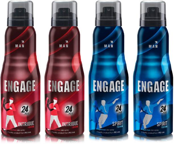 एंगेज Deo Combo, 2 Intrigue for Him (165ml) & 2 Spirit for Him (165ml), (Pack of 4)  -  पुरुषों के लिए
