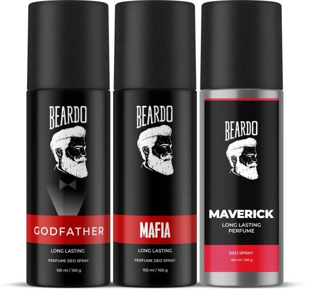 BEARDO Long Lasting Deo Sprays Combo for Men | Godfather, Mafia & Maverick Deodorant Body Spray  -  For Men