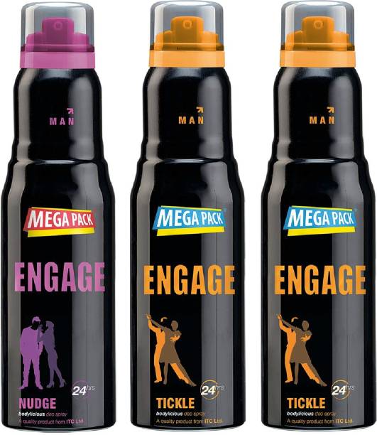 Engage Deo Combo 1 Nudge 220ml and 2 Tickle 220ml, Spicy Fragrance Deodorant Spray  -  For Men