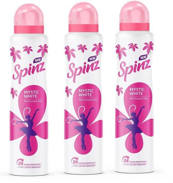 Spinz 3 MYSTIC WHITE DEODORANT ,150 ML EACH , PACK OF 3 . Perfume Body Spray  -  For Men & Women