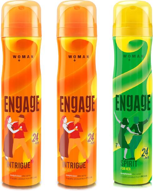Engage Deo Combo 2 Intrigue for Her 150ml & 1 Spirit for Her 150ml Deodorant Spray  -  For Women
