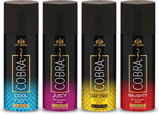ST.JOHN Cobra Deo Cool, Juicy, Daytime, and Naughty 150 ML each Deodorant Spray  -  For Men & Women