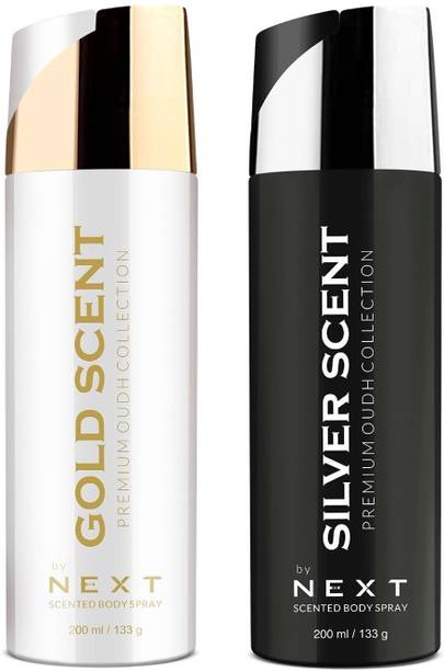 NEXT Premium Gold Scent & Silver Scent Oudh Long Lasting Deodorant Spray  -  For Men & Women