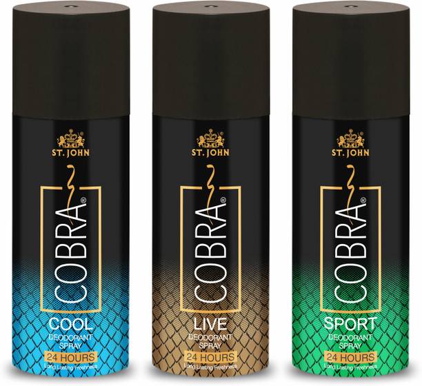 ST-JOHN Cobra Deo Cool, Sport and Live 150 ML each Body Deodorant Spray  -  For Men & Women