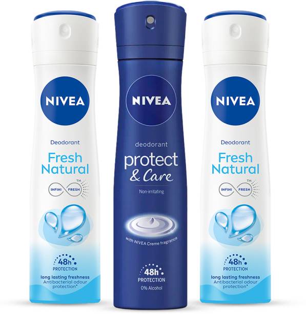 NIVEA Fresh Natural Deodorant, Pack of 2 & Protect & Care Deodorant, Pack of 1 Deodorant Spray  -  For Women