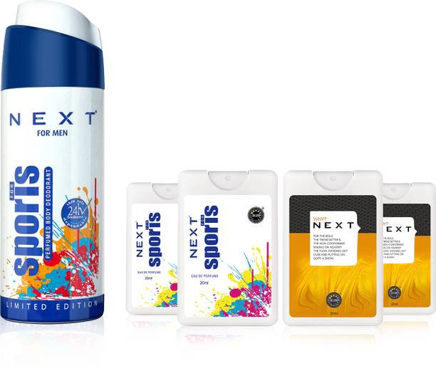 NEXT Sports Deo 150ml and Pocket Perfumes (20ml x 4) Gift Set Deodorant Spray  -  For Men & Women