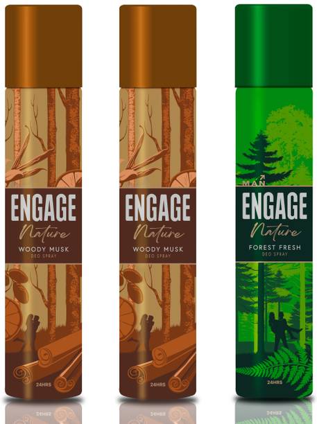 एंगेज Nature Deo: 2 Woody Musk & 1 Forest Fresh (150ml X 3)  -  पुरुषों के लिए
