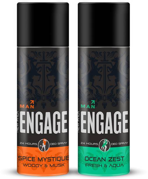 Engage Deo Combo 1 Ocean Zest 150ml & 1 Spice Mystique 150ml Deodorant Spray  -  For Men