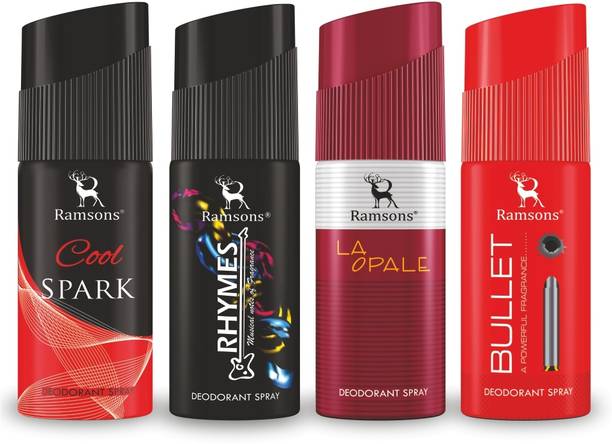 RAMSONS Cool Spark, Rhymes, La opale & Bullet Deodorant Combo - Pack of 4 Deodorant Spray  -  For Men & Women