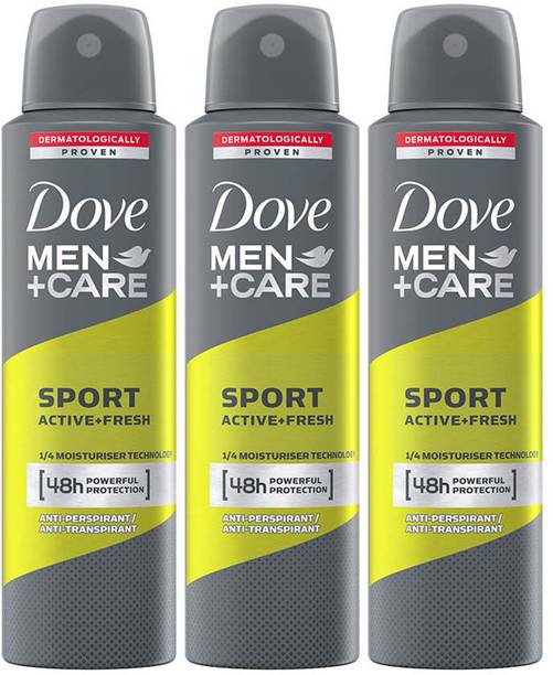 DOVE Men+Care Sport Active + Fresh Dry Spray Antiperspirant Deodorant (Pack of 3) Deodorant Spray  -  For Men
