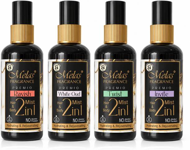Melas Hair Body Perfume Mist-Ravish,WhiteOud,Twist,Invite|Long Lasting Fragrance Spray Body Mist  -  For Women