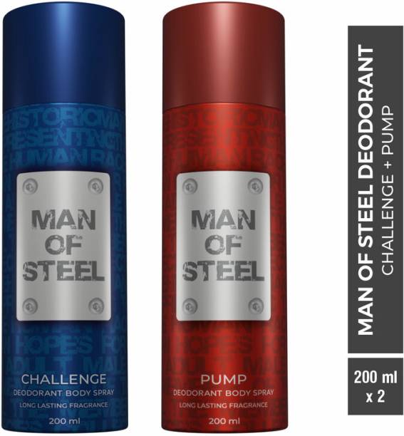 DENVER Combo of Man Of Steel Challenge + Pump Long lasting Deodorant Spray  -  For Men