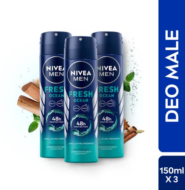 NIVEA Fresh Ocean Deodorant Spray, For Men, 150 ml (Pack of 3) Deodorant Spray  -  For Men