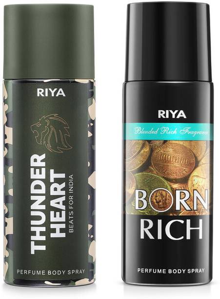 RIYA Thunder Heart & Born Rich Body Spray Deodorant Combo Pack Long-Lasting Fragrance Perfume Body Spray  -  For Men