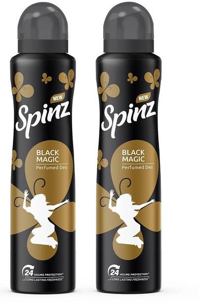 Spinz 2 BLACK MAGIC DEODORANT, 150 MLEACH , PACK OF 2 . Perfume Body Spray  -  For Men & Women