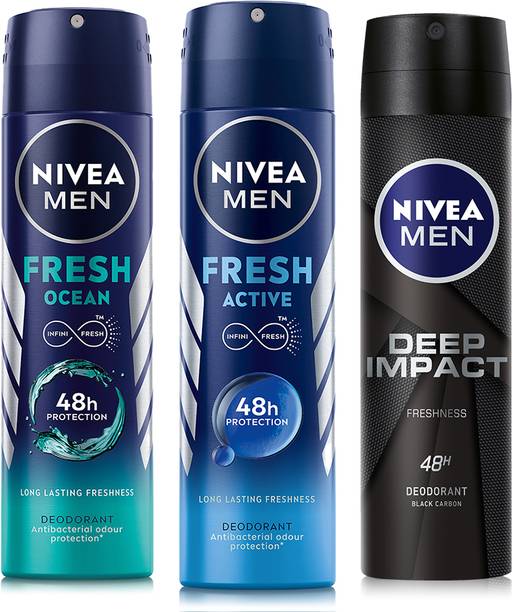 NIVEA Fresh Active, Fresh Ocean, Deep Impact 150ml (Pack of 3) Deodorant Spray  -  For Men
