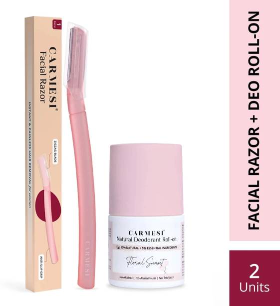 कार्मेसी Facial Razor & Underarm Roll On Deodorant Combo - Floral Sunset (50 ml)  -  महिलाओं के लिए