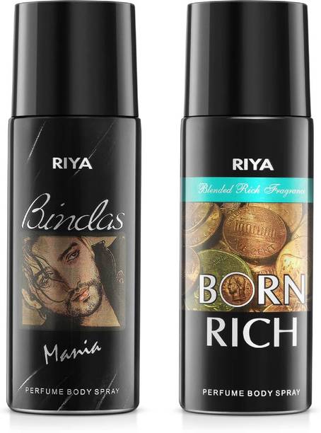 RIYA Bindas And Born Rich Body Spray Deodorant For Men Pack Of 2 150 Ml Each Deodorant Spray  -  For Men