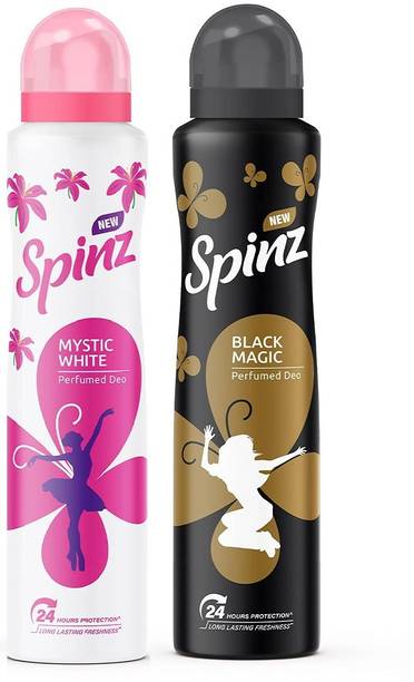 Spinz 2 MYSTIC WHITE , 1 BLACK MAGIC DEODORANT ,150 ML EACH , PACK OF 2. Perfume Body Spray  -  For Men & Women