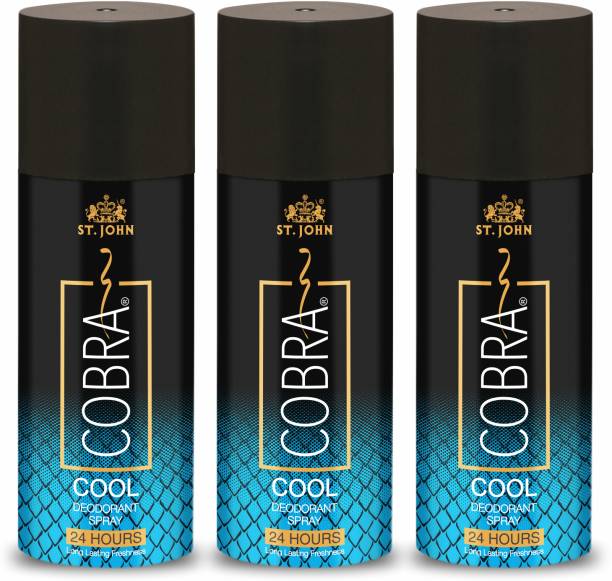 ST-JOHN Cobra Gas Deo Black, Cool Pack of 3 (150ml) Deodorant Spray  -  For Men