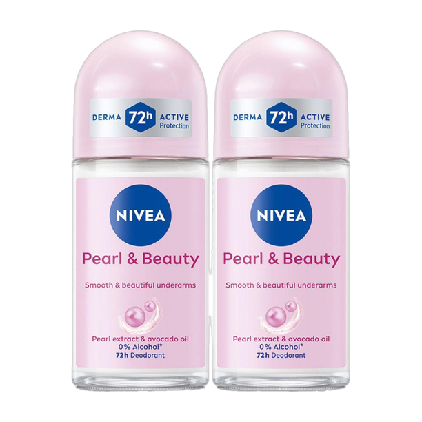NIVEA Pearl and Beauty Roll On for Smooth Underarms, 0% Alcohol, 72h Active Protection Deodorant Roll-on - For Women