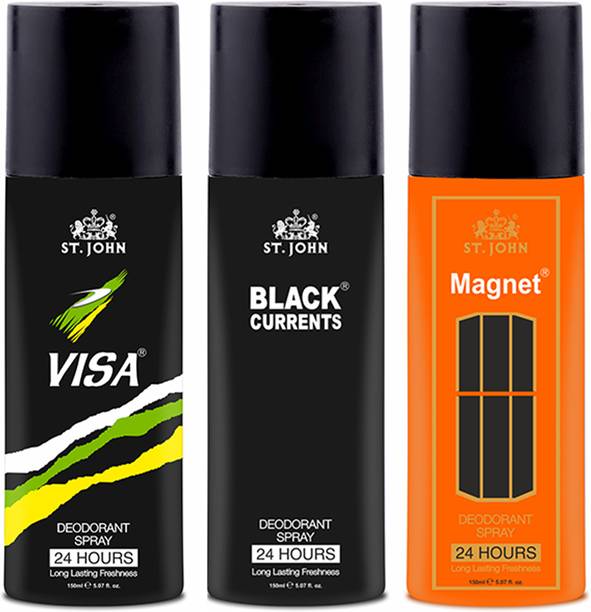 ST-JOHN Deodorant Limited Edition Visa, Black Current & Magnet | 24 Hr Long Lasting Deo Deodorant Spray  -  For Men