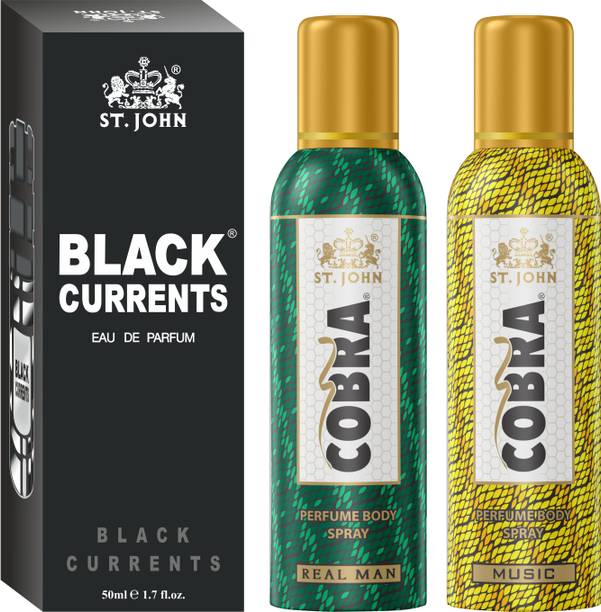 ST-JOHN Cobra No Gas Deodorant Music, Real Man 100ml each & Black Current 50ml Combo Perfume Body Spray  -  For Men & Women