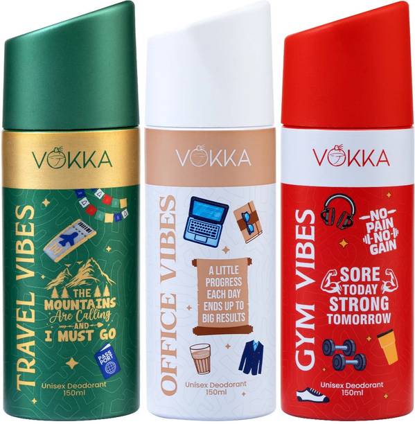VOKKA Vibes Deodorant Combo Pack | Gym Vibes, Office Vibes, Travel Vibes Long Lasting Deodorant Spray - For Men & Women