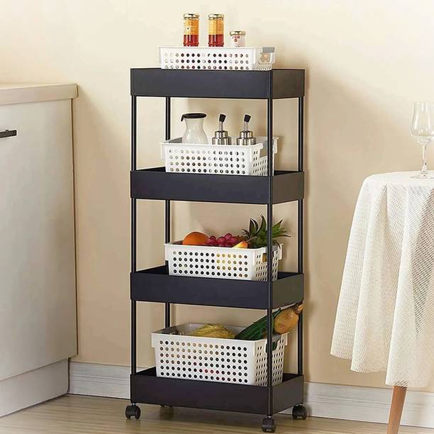 HOMEMET 4 Compartments High Quality Plastic Kitchen Storage Trolly