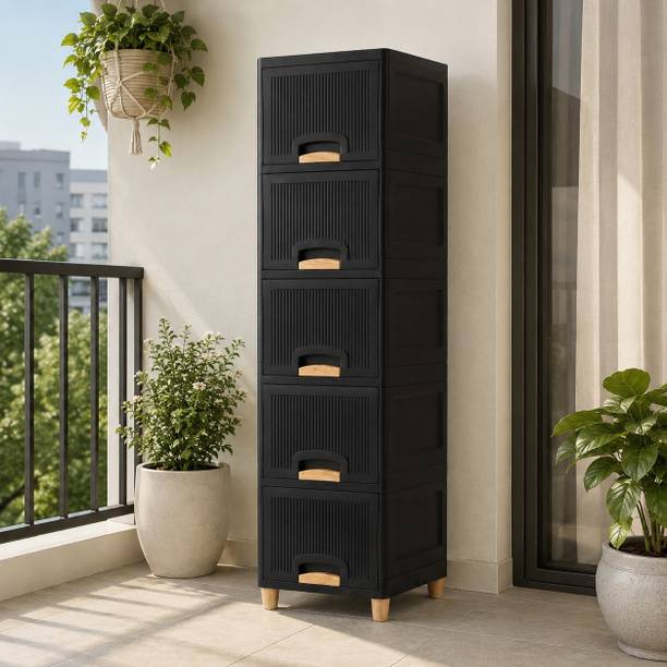ZUDAZ Tall Bedroom Storage Cabinet with Drawers for Clothes and Accessories Plastic Crockery Cabinet
