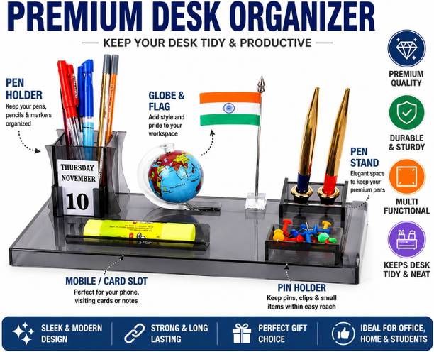 Bharat Plastic 4 Compartments Acrylic Stationery Organizer