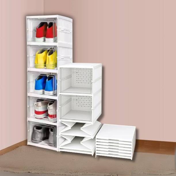 Kovea plastic 5 Tier Foldable Transparent Cupboard Organizer for Clothes Plastic 5 Door Wardrobe