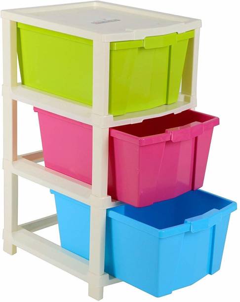 COROFFY 3 Layer Multi-Purpose Modular Foldable Drawer Storage System for Home and Office Plastic Free Standing Chest of Drawers
