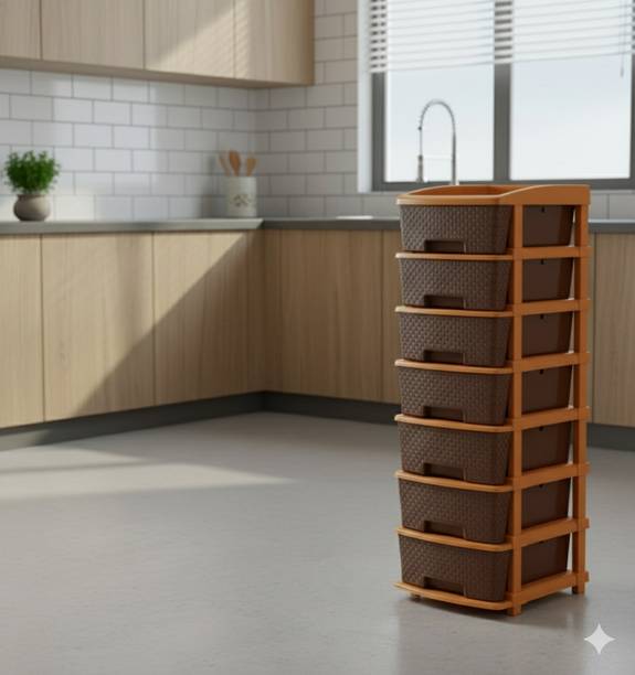 MAXTID 7 Layer Brown Nakoda Plastic Drawer Unit for Kids Room Plastic Kitchen Trolley
