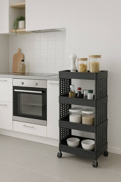 Surety for Safety 4 Compartments Household kitchen accessories Plastic Kitchen Trolley Plastic Kitchen Trolley