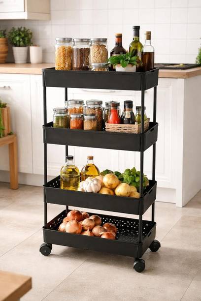 FlatKitch 4 Compartments Plastic Multi-Purpose Storage Rack