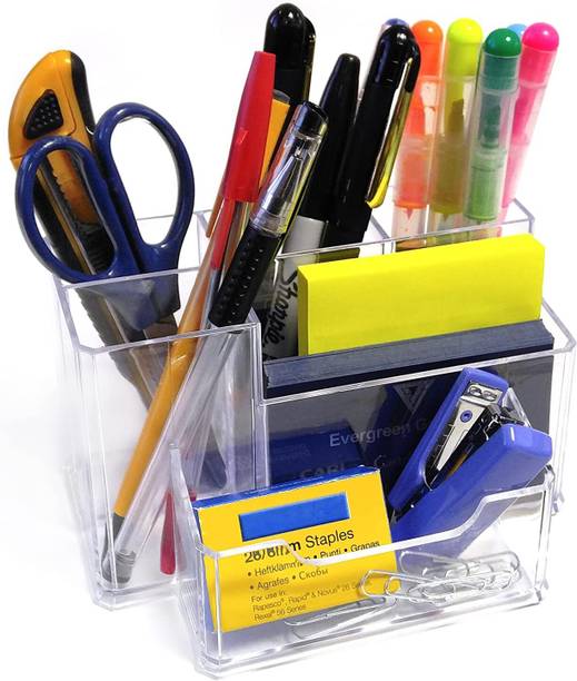 FLIPXEN 6 Compartments Acrylic Premium Pen/Pencil Holder Transparent Visiting Bu