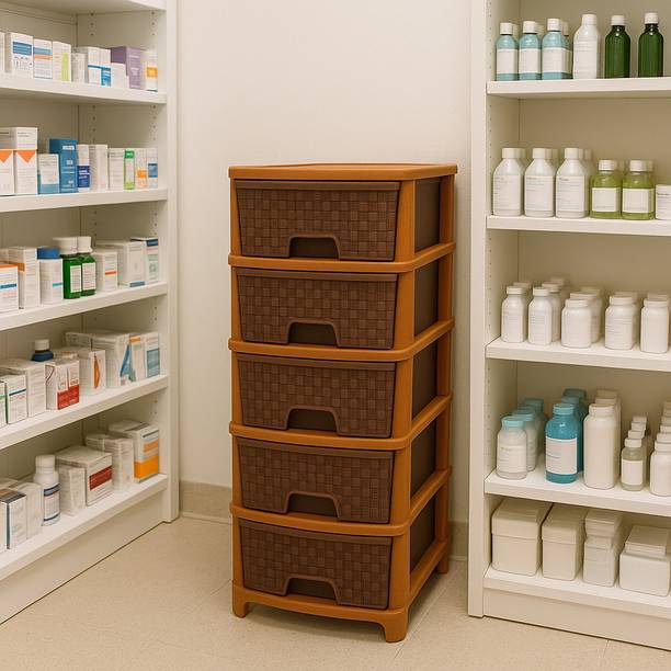 GROTHEORY Containers Kitchen Rack Plastic 5 Layer Brown Kids & Home Plastic Free Standing Chest of Drawers